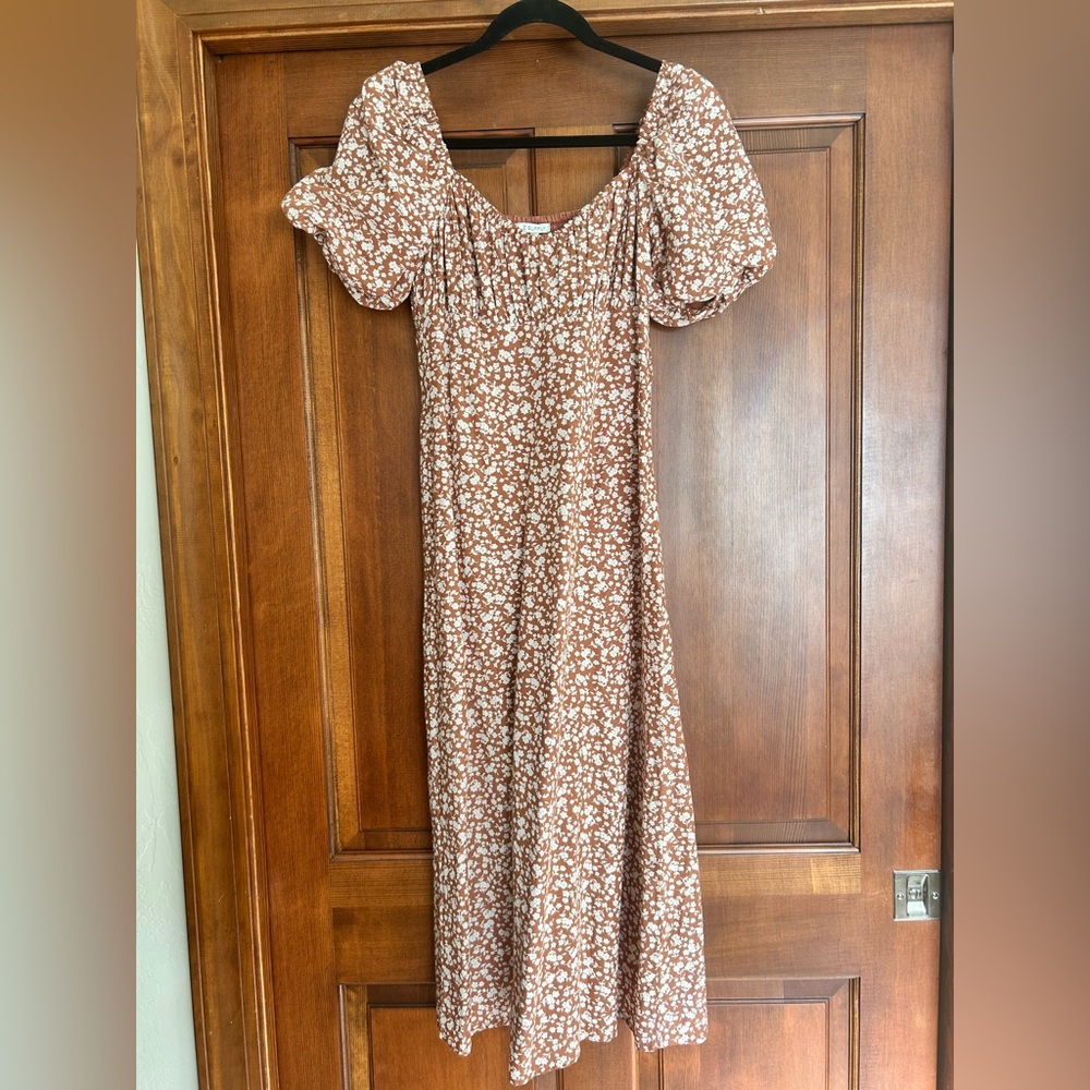 Z Supply Floral Peasant Dress - Brown and White size S
